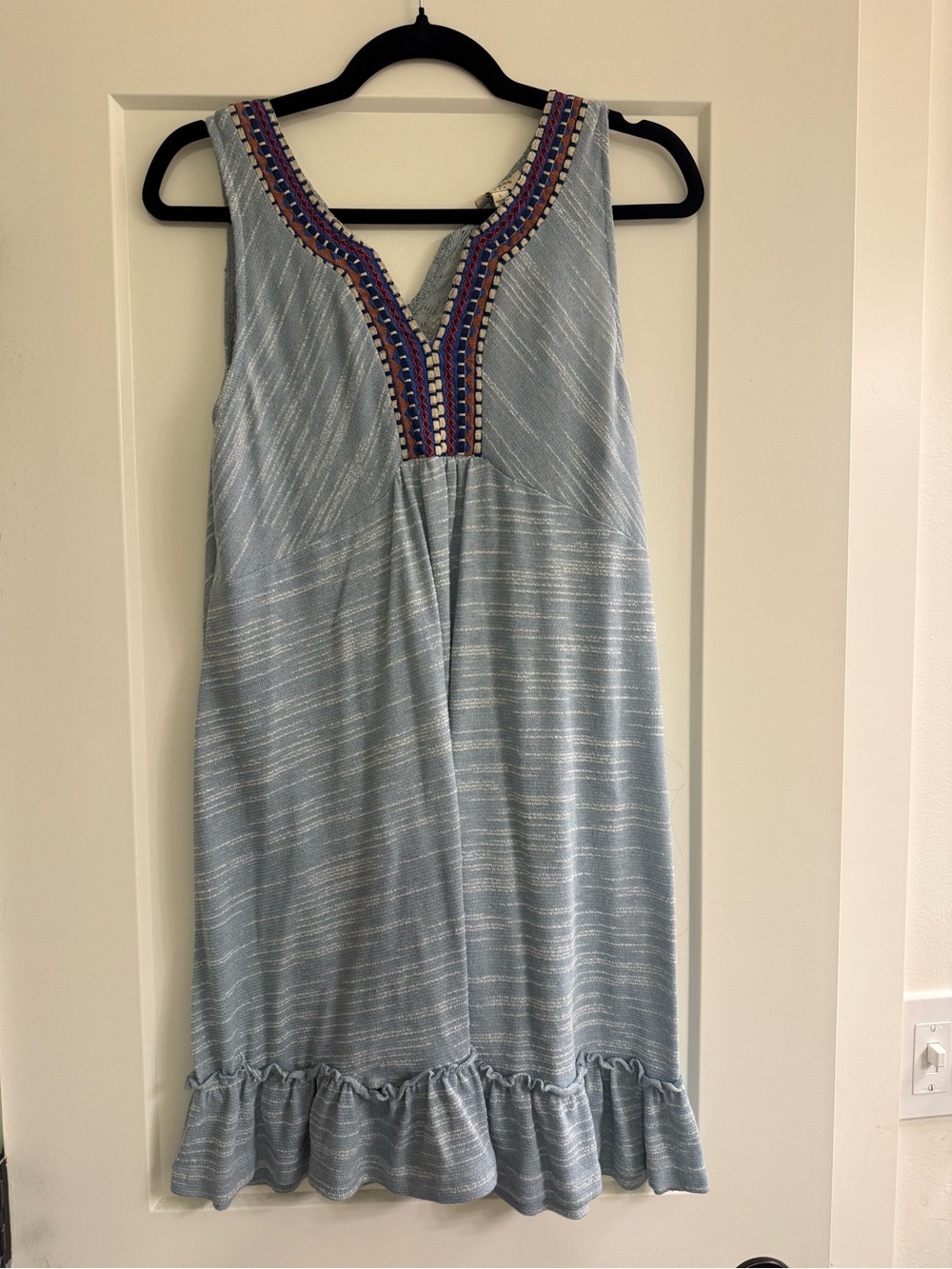 Umgee Light Blue Sleeveless Embroidered V-Neck Ruffle Hem Cover Up
